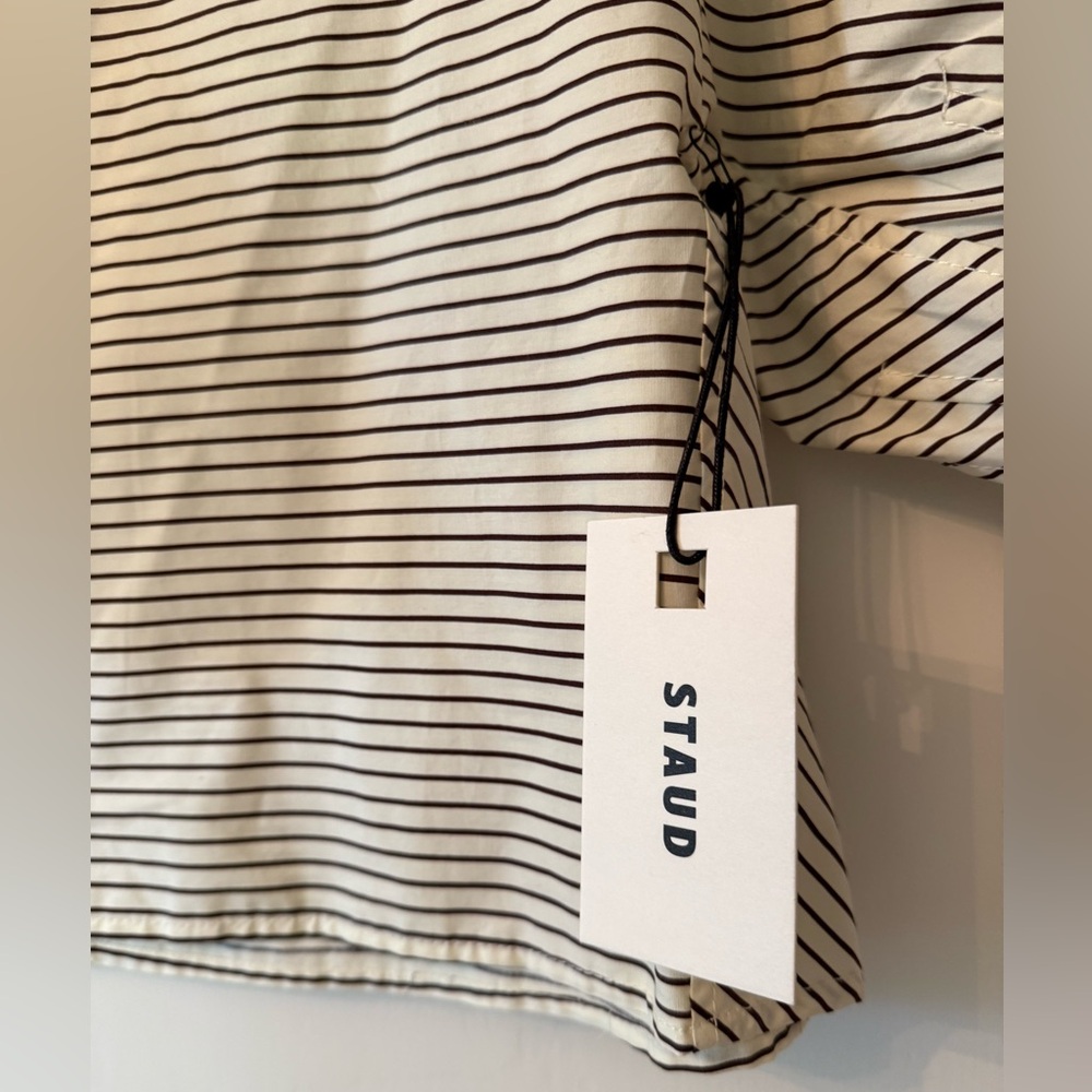 STAUD DIDI Short sleeve top Ivory/Dark oak micro stripe size Large NWT - Picture 3 of 8